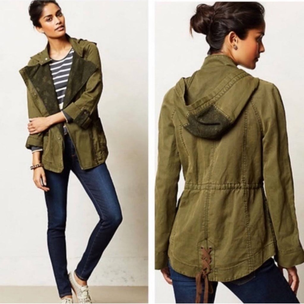 Anthropologie Hei Hei Green Lace Utility Jacket Size Small